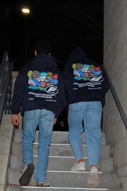 Navy heavyweight Sticker hoodie