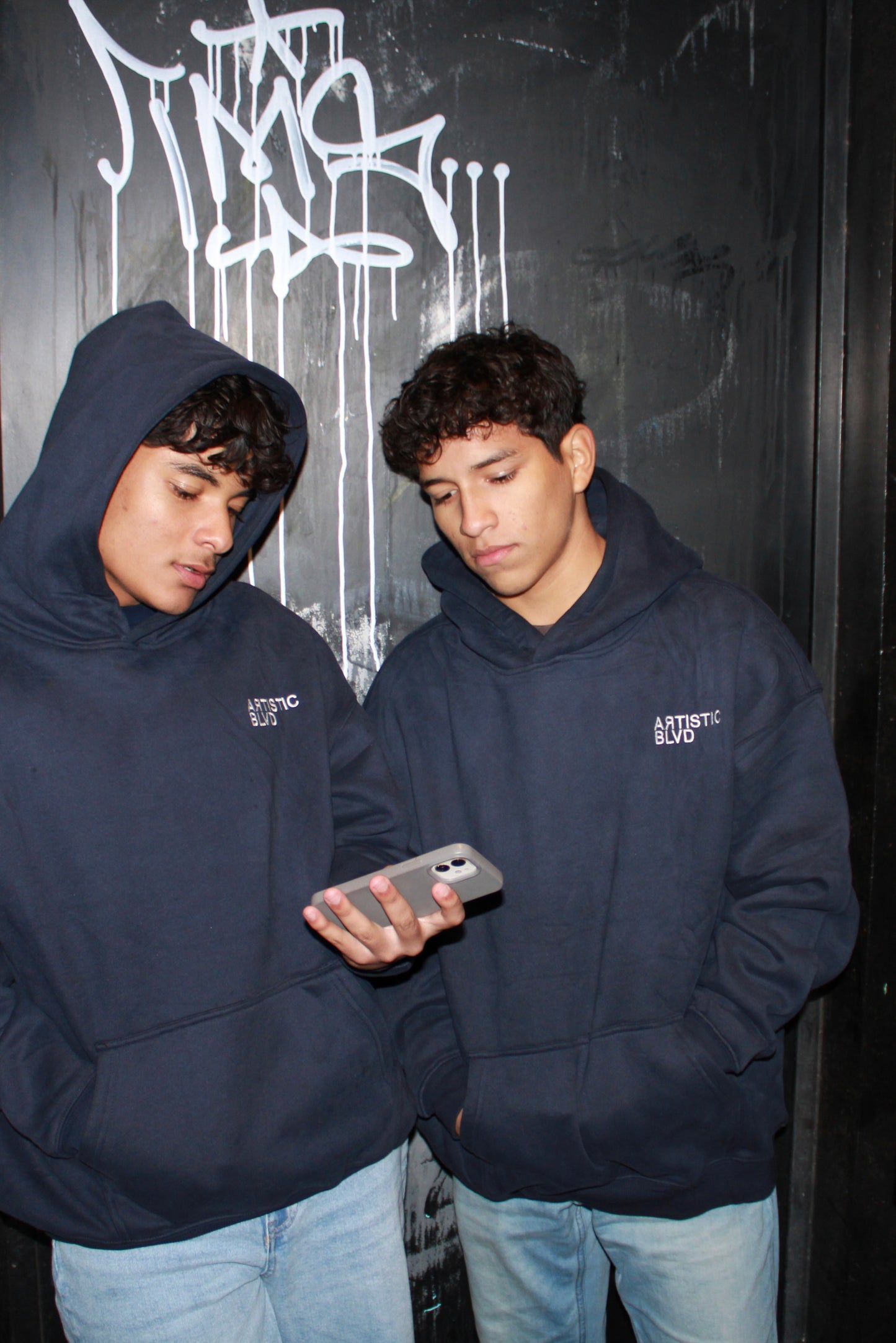 Navy heavyweight Sticker hoodie