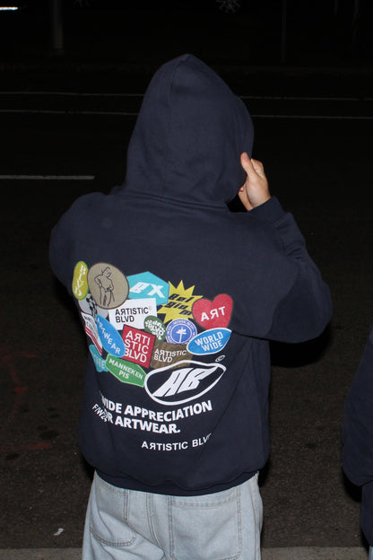 Navy heavyweight Sticker hoodie